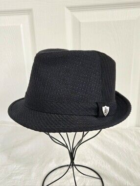 HEADERS Black Fedora Hat Mens Medium Textured Trilby Short Brim Gothic Emo